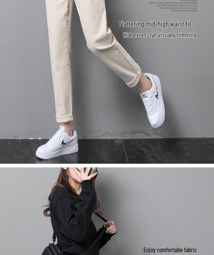 2025 Summer Beige High-Waist Slimming Loose Women's Jeans - Nine-Point Daddy Style