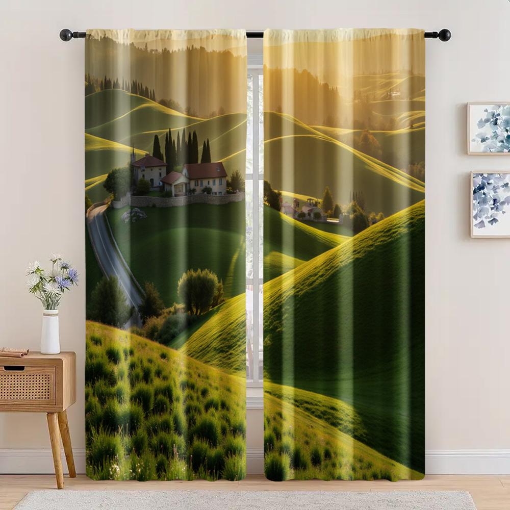 

2 шт., Штора Луг Холм Дом Универсальный 100% Полиэстер, Без электричества летние украшения для вечеринки Применяется к Карнавалу 29x65in(75x166cm)