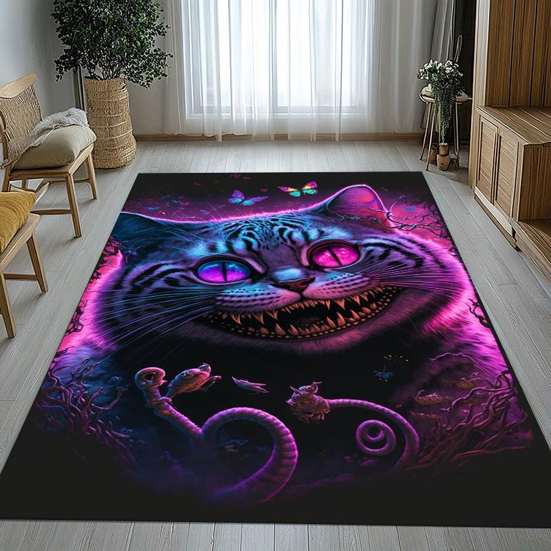 Alice nel Paese delle Meraviglie Cartone Animato Gatto Sorridente Tappeto da Area Antiscivolo per Soggiorno Tappeto Morbido per Camera da Letto Sala Giochi Divano, Tappetino Decorativo per la Casa