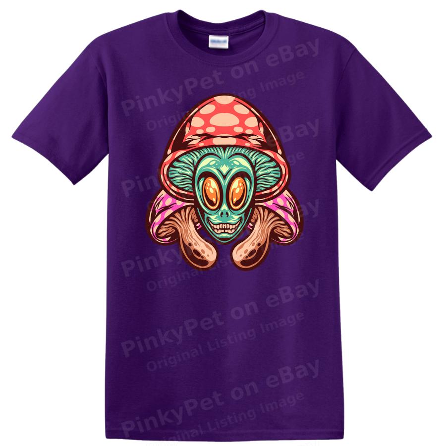 Alien Mushroom T Shirt Funny Graphic Tee with Trippy Psychedelic Design