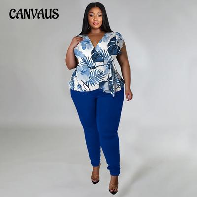 Costume décontracté imprimé pour femmes, haut à manches courtes et col en v, pantalon Long, printemps et été