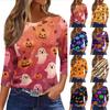 Women's Halloween Print Casual Loose Fit Round Neck Three Quarter Sleeve Shirt Pumpkin Ghost Spider Web Bat Pattern Top