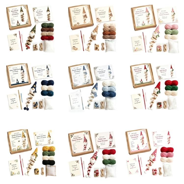 Crochet Dwarf Set with Printed Instructions and Knitting Supplies, Hanging Ornament Making Set for Shelf or Tree Decoration
