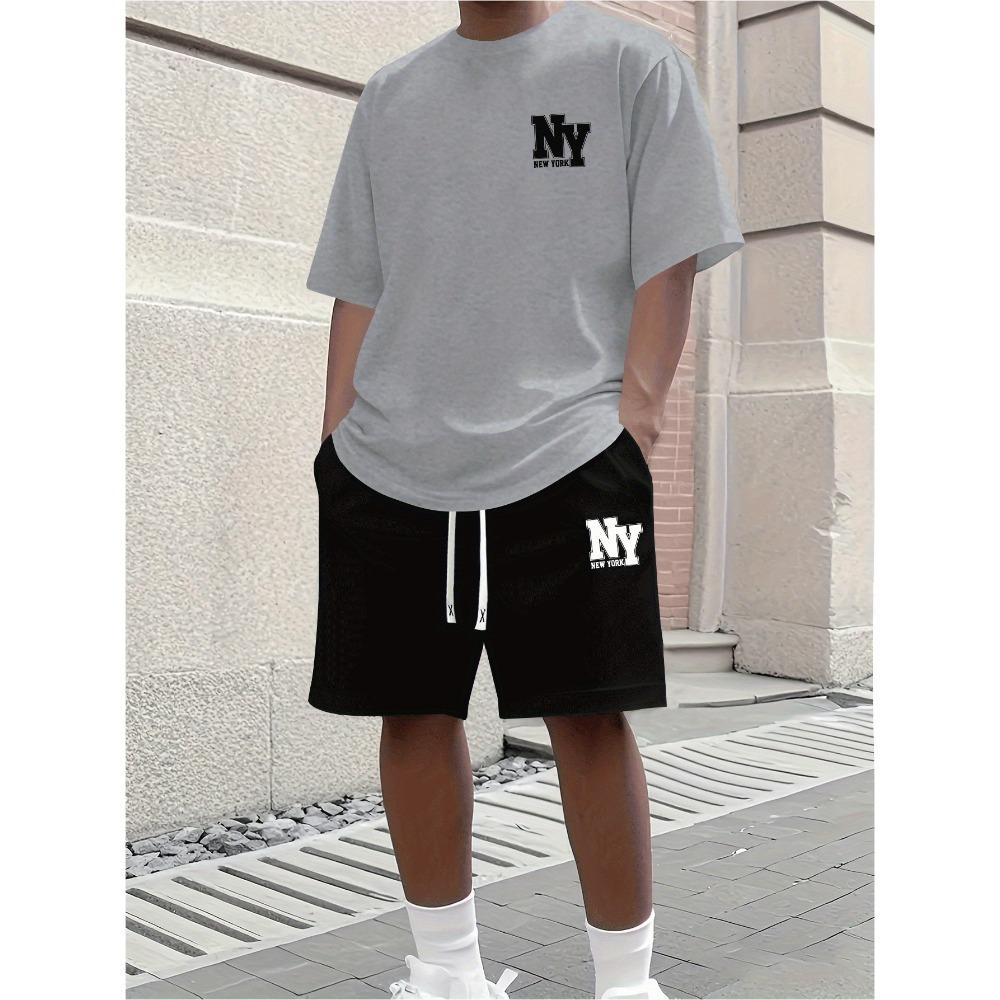 Men's Athletic Set Two-Piece Set Crew Neck Short Sleeve Top Shorts Men's Running Outfit Plus Size T-Shirt Men's Summer T-Shirt