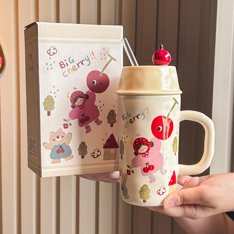 Roztomilý hrneček se slámkou Chlapci a dívky keramický hrnek vysoké hodnoty s víčkem dárek k narozeninám praktický suvenýr dárková krabička