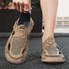 Fashion Men's Casual Leather Sandals Lightweight Summer Flats Stylish Beach Shoes Comfortable Hollow Out Loafers Male Magic Glue Sandals