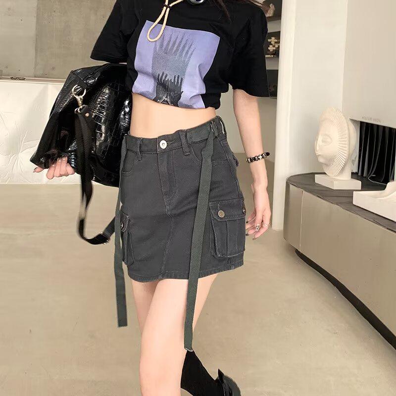 

Spicy Girl High Waist A-Line Denim Midi Skirt Summer 2024 5XL серый