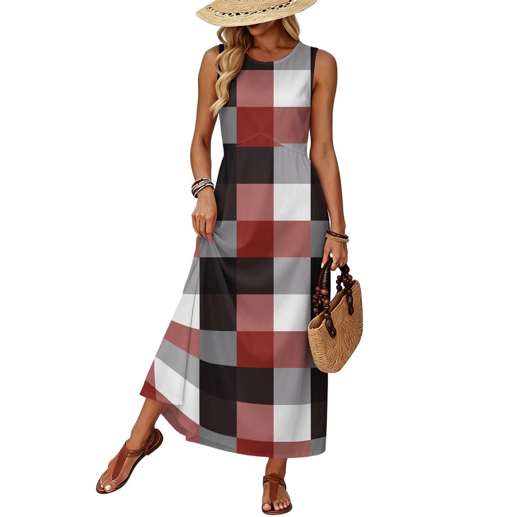 Women Summer Casual Dress Sleeveless Maxi Dress with Pockets Loose Fit Beach Vacation Sundress Lightweight Comfortable
