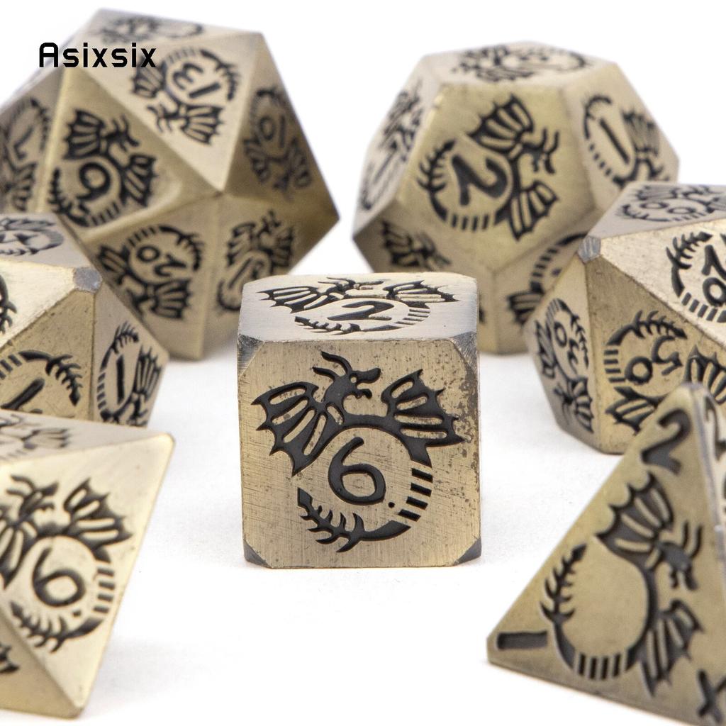 7 Pcs Yellow Dragon Metal Dice Solid Metal Polyhedral Dice Set Suitable for Role-Playing RPG  Board Game Card Game