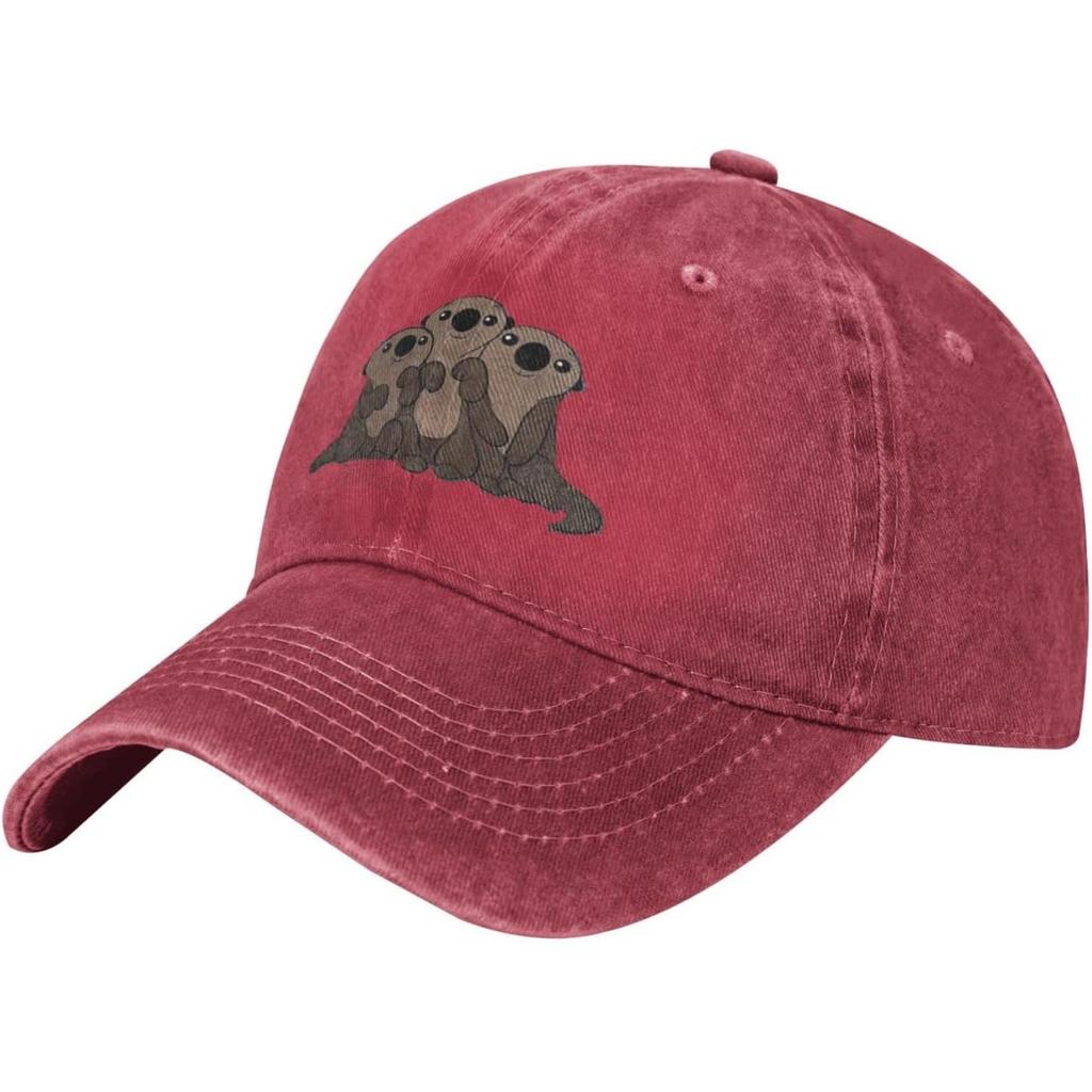 Cute Otters Family Graphic Washed Denim Baseball Cap Breathable Cotton Adjustable Dad Hat