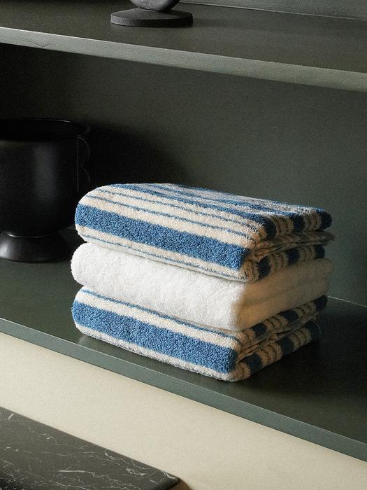 CLAUMAN 1981 3P Luxury Supima + Organic Stripe Towel Or(2 Cobalt Blue) + Supima White (1)