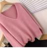 Luxurious V-neck Korean Style Loose Wool Sweater - 100% Pure Soft Knit for Autumn/Winter