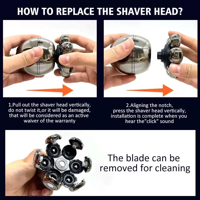 Barbeador Elétrico 5 Em 1 para Homens Calvos Cortador Flutuante 7D Aparador de Barba Máquina de Cortar Cabelo IPX5 À Prova d'Água Barbear Carregamento Sem Fio USB