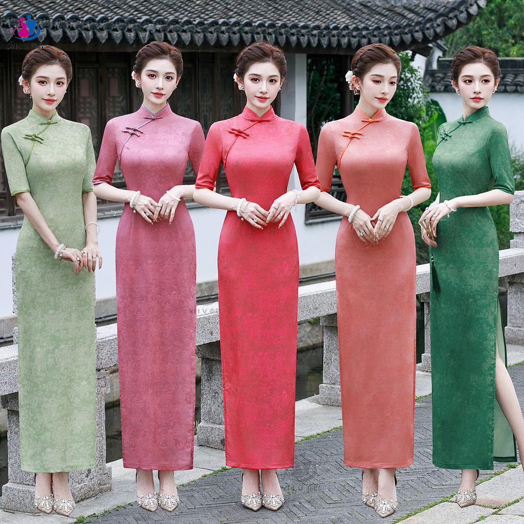 New Chinese style cheongsam skirt improved summer new mother dress retro thin performance dress