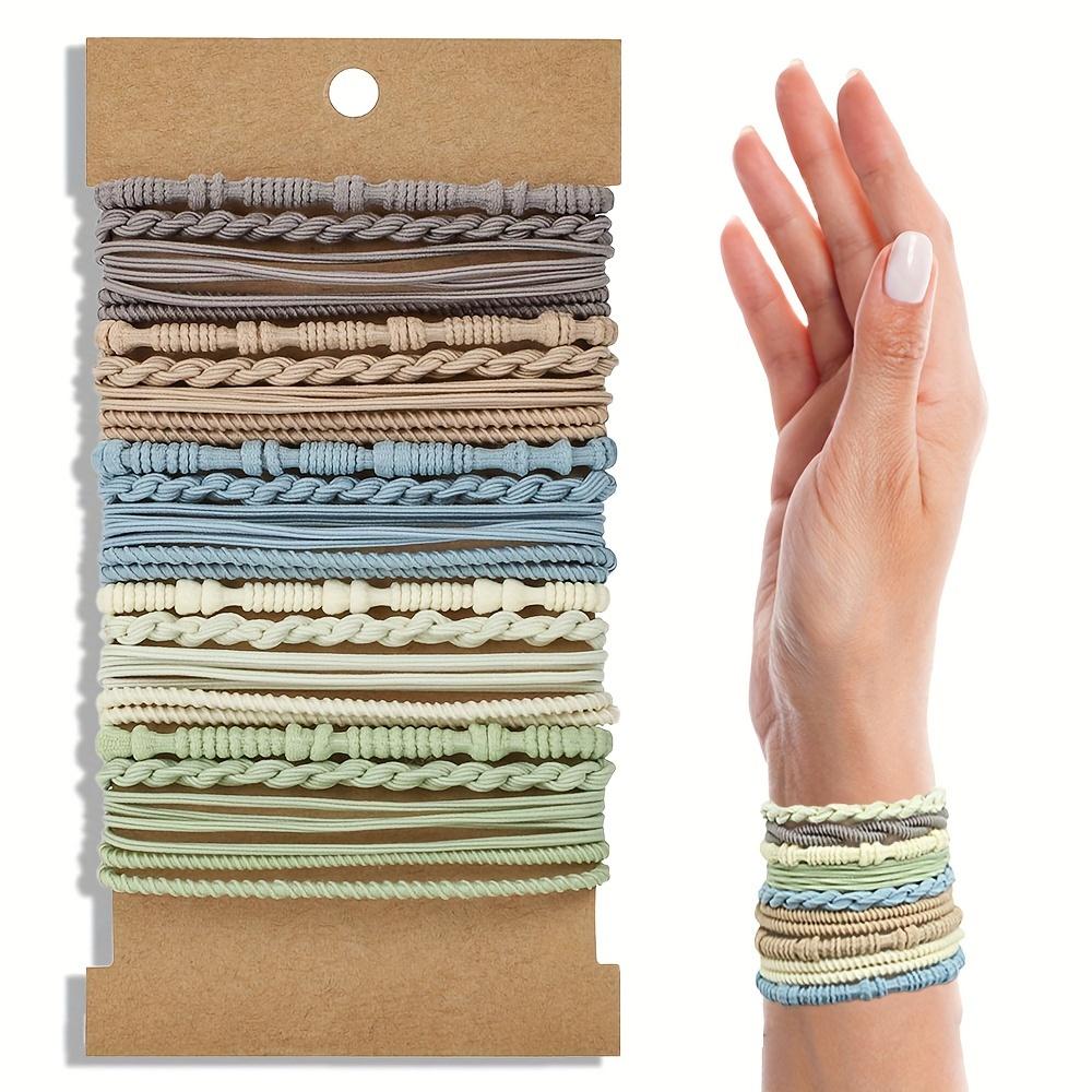 Braccialetti e Elastici per Capelli Bohemien da Donna in Tonalità Marroni, con 4 Stili Diversi di Elastici per Coda di Cavallo.