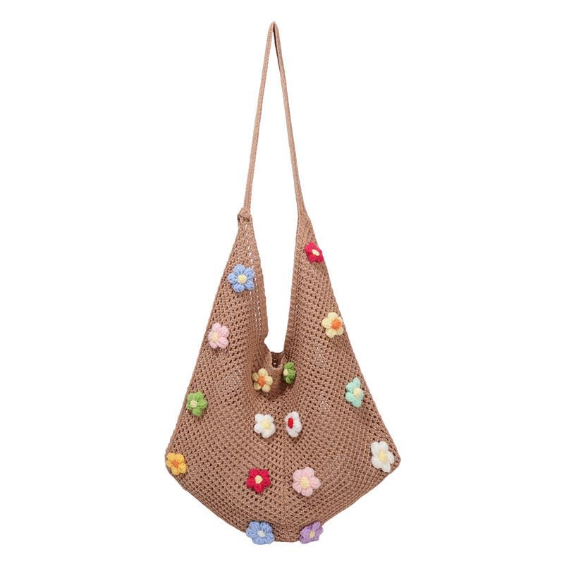Lazy Wind Flowered Knitted Bag, Shoulder Bag, Large Capacity Tote Bag, Commuting Large Bag