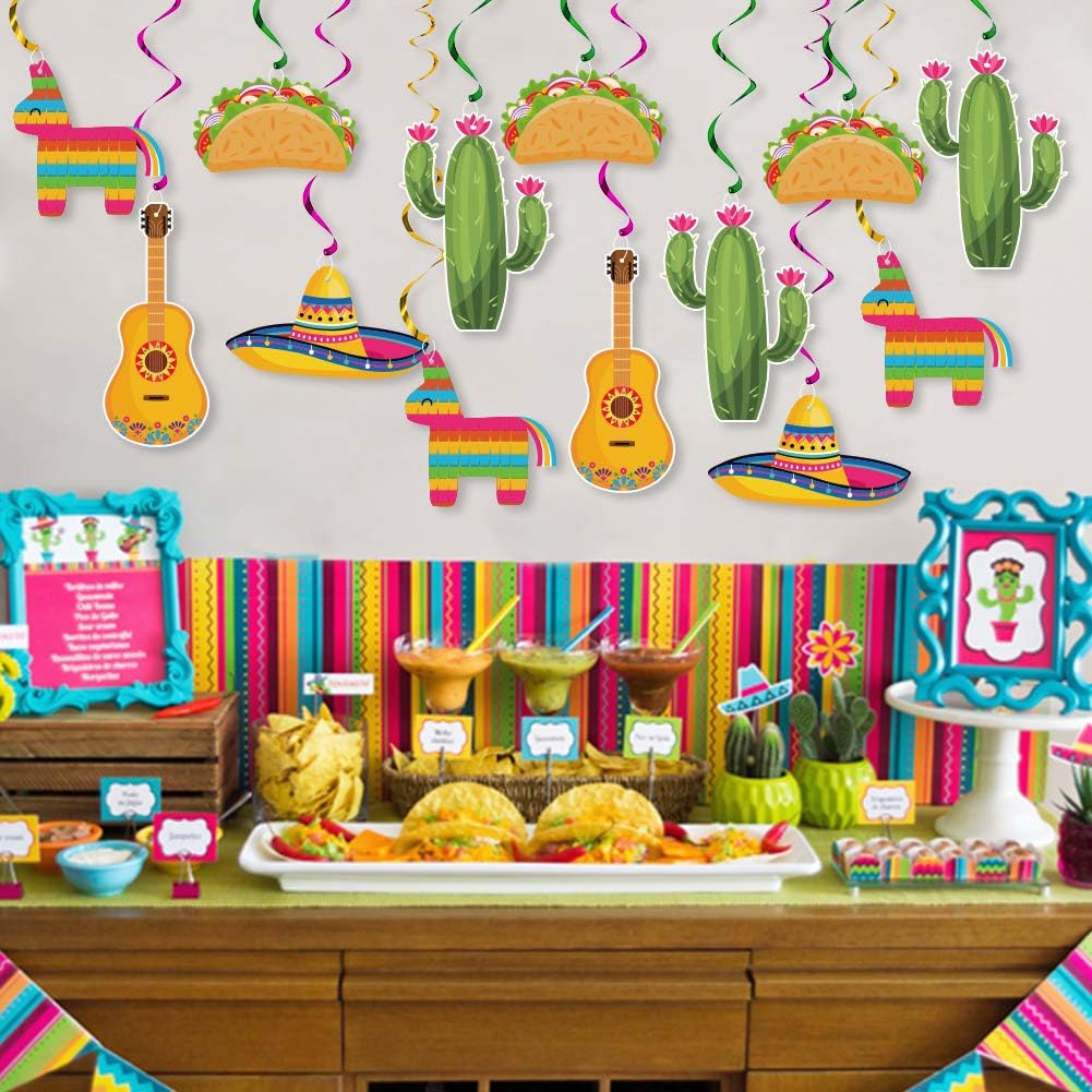 20Pcs Mexican Fiesta Hanging Swirl Decorations, Cinco De Mayo Party Supplies, Taco Twosday Birthday Theme, Taco Party Mexican Fiesta Ceiling Hanging
