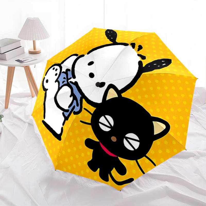 

1pc Chibi Maruko-chan & Black Cat Automatic Opening Umbrella - Portable 3-Fold Design with Iron Frame - Outdoor - Perfect Gift for Fans, Travelers, Da