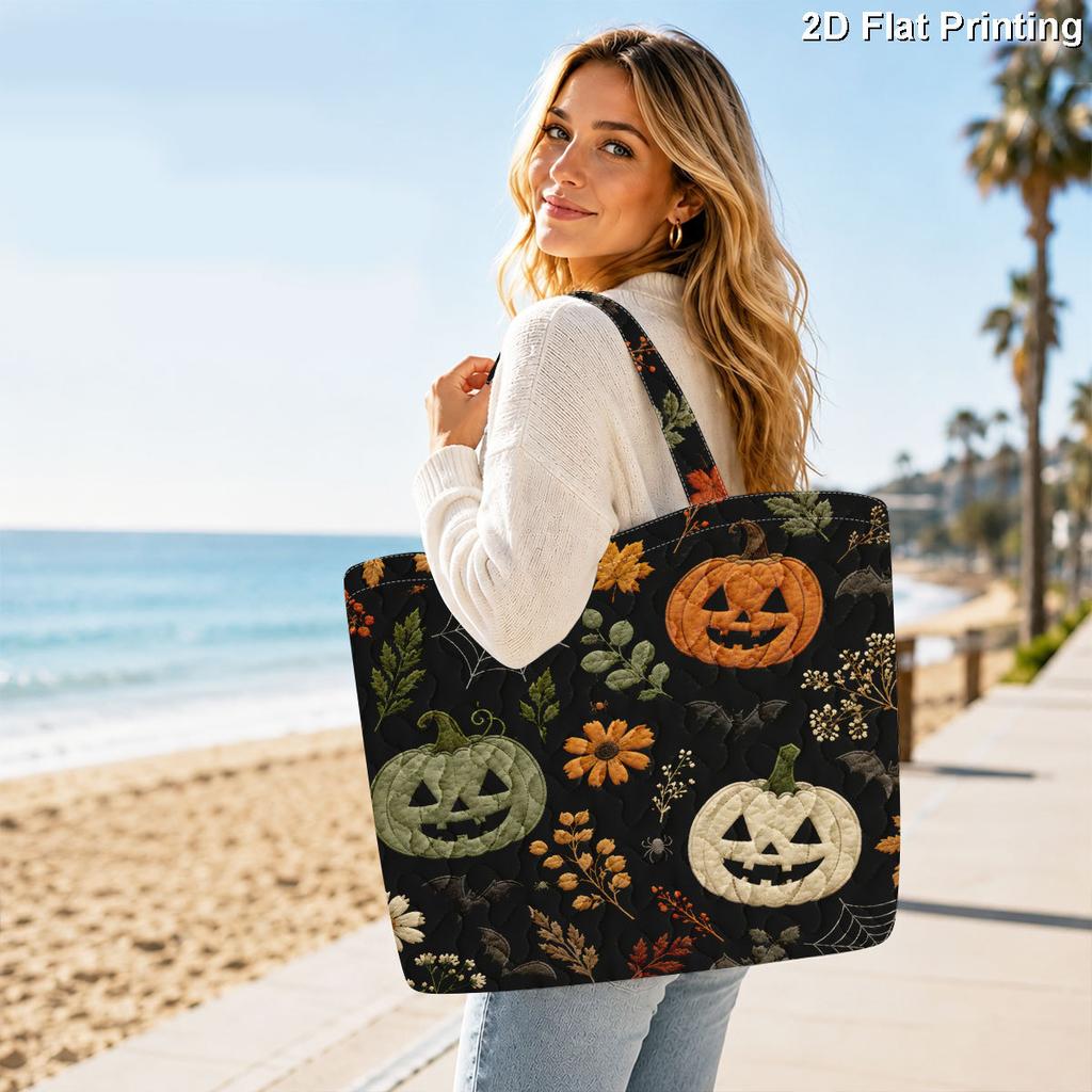 1 Stück Halloween Fledermaus Kürbis gesteppte Tragetasche Große Kapazität Leichte Damen Umhängetasche für Reisen & Einkaufen