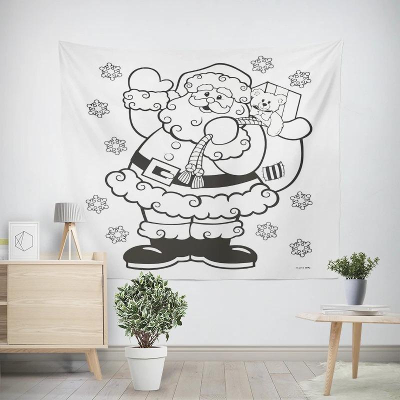 Christmas New Year Santa Claus Deer Painting Pattern Tapestry Living Room Sofa Car Interior Decoration Tapestry