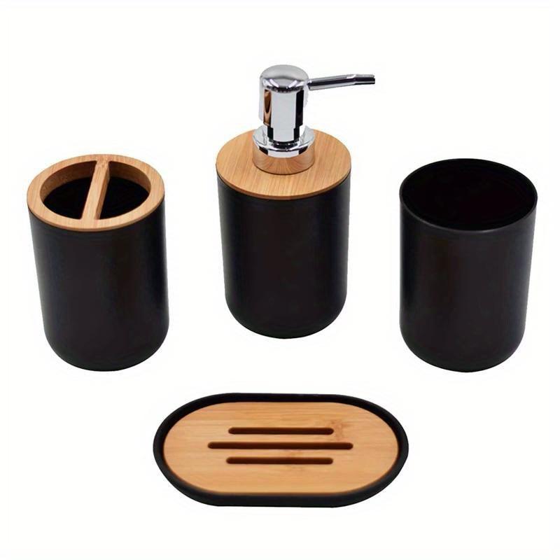 1 Set of Bathroom Accessories 4 Piece Set of Toiletries Imitation Resin Plastic Bamboo Wood Combination Bathroom Set. Black