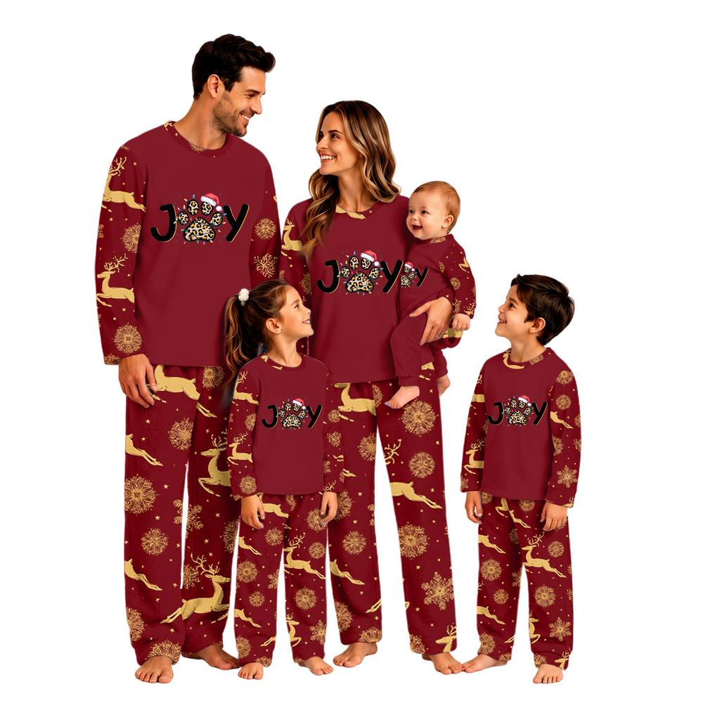 Family Matching Christmas Print Long Sleeve Pajama Set with Pants Loungewear for Adults and Kids