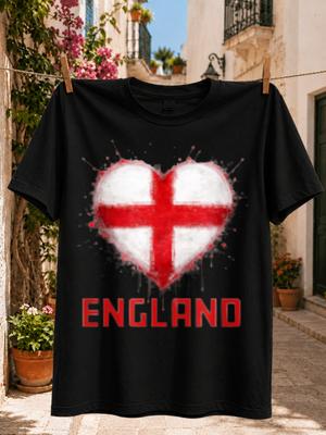 England Heart Graphic Paint Splash Heart Filled With The Red And Saint George Cross Bold National Unisex All Tshirt
