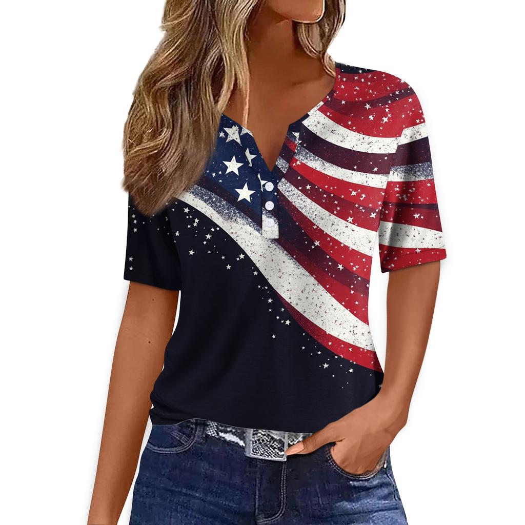 Women's T Shirt Tee Print Button Short Sleeve Daily Weekend Fashion Basic V- Neck Regular Top