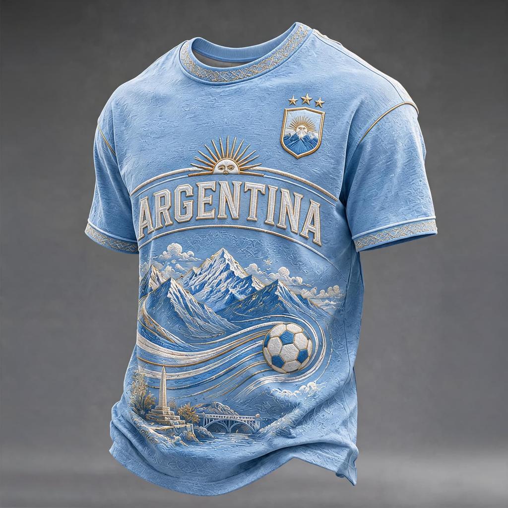 Men's Neck Short Sleeve Soccer Fan T-Shirt for Day