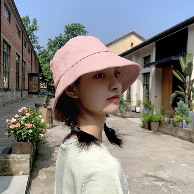 

Bucket hat women s versatile sun hat summer thin face cover sun hat UV protection sun hat children Adjustable світло-рожевий колір