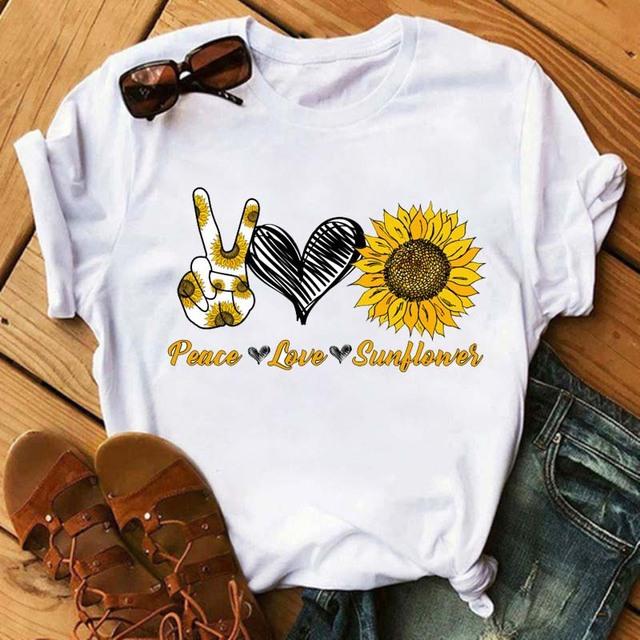 

Vintage Leopard Love Sunflower Graphics Women T-Shirt 90S Summer Blouse Loose Short Sleeve Round Neck Female Crop Tops XXXL білий