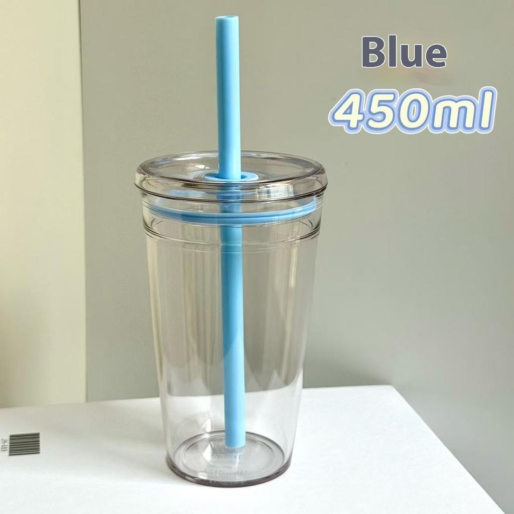 450ML Summer High-value Milk Tea Straw Plastic Cup Transparent Multi-color Thickened Coffee Cup Office Water Cup
