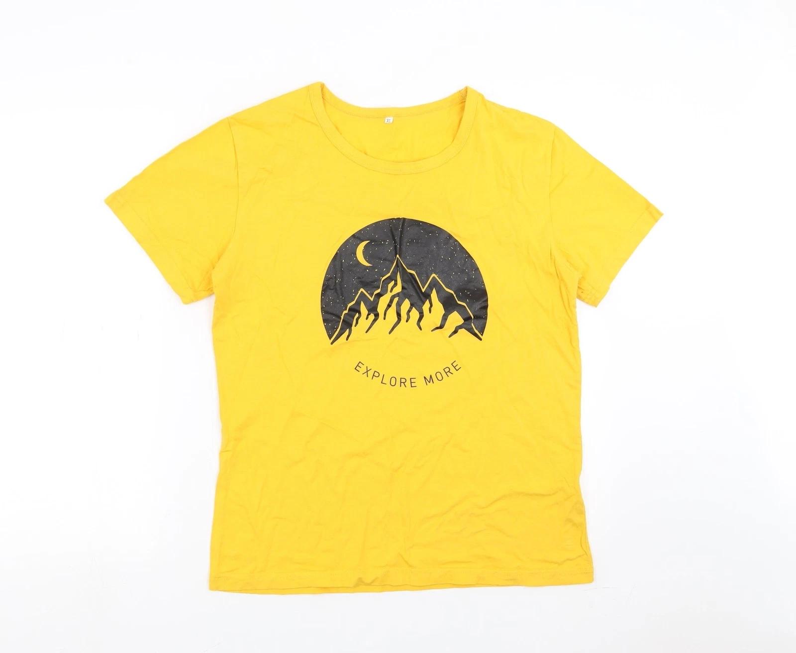 Womens Yellow Cotton Blend T-Shirt Size XL - explore more S