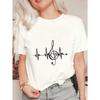 Oversized T Shirt Black Music Note Heartbeat Print Casual Streetwear For Women