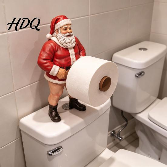 Christmas Kitchen Counter Decor Naughty Santa Toilet Paper Holder Funny Character Design Creative Roll Dispenser Towel Stand Stable Base Decorative