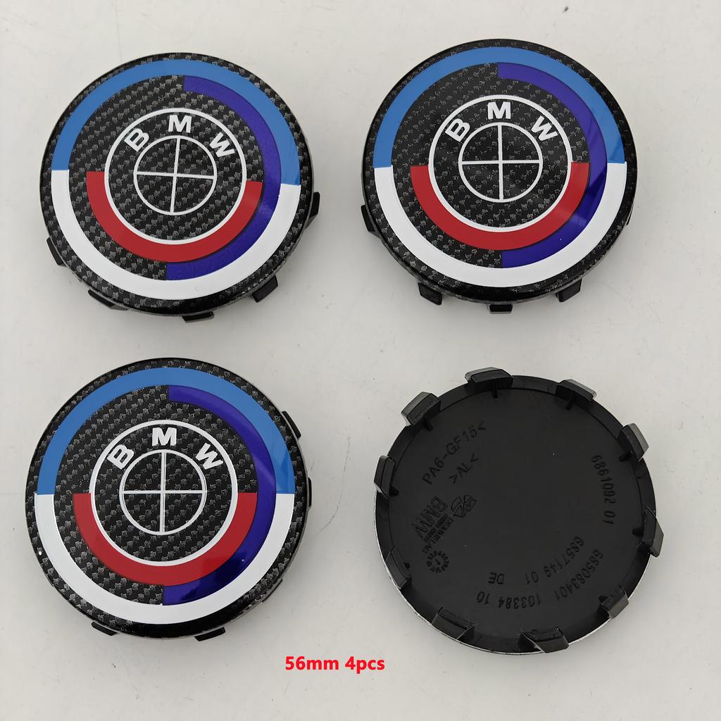 MLKQ6 Carbon Fiber Black Logo Front Hood Emblem 82mm+Rear Badge 74mm+Wheel Hub Cap 68mm/56mm+steering Wheel Sticker 45mm for All BMW