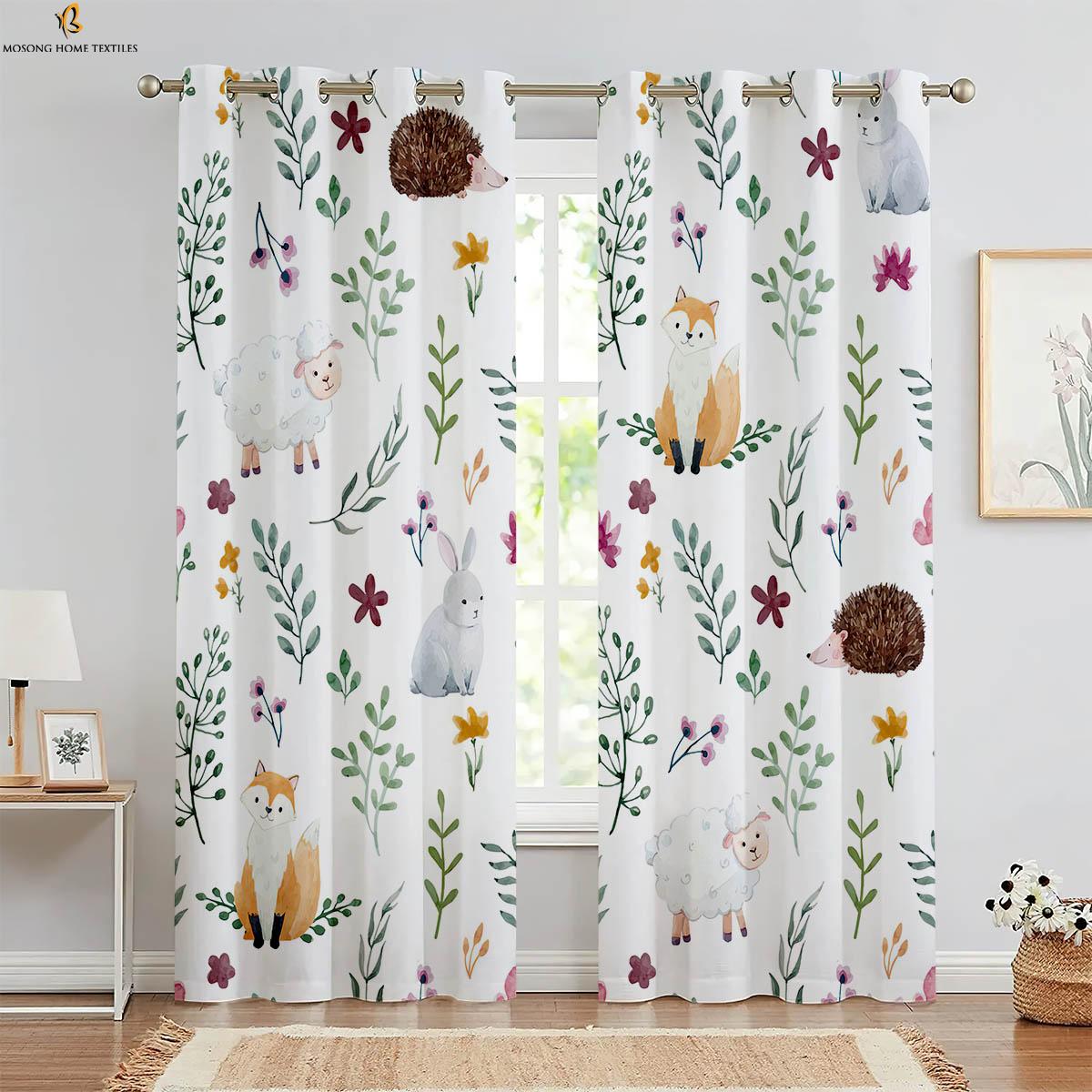 

Милые мультяшные животные с принтом шторы для спальни, гостиной, кухни, детской комнаты, занавески для окон, украшение для дома, 2 шт. W50xH130(CM)x2PCS&Rod pocket