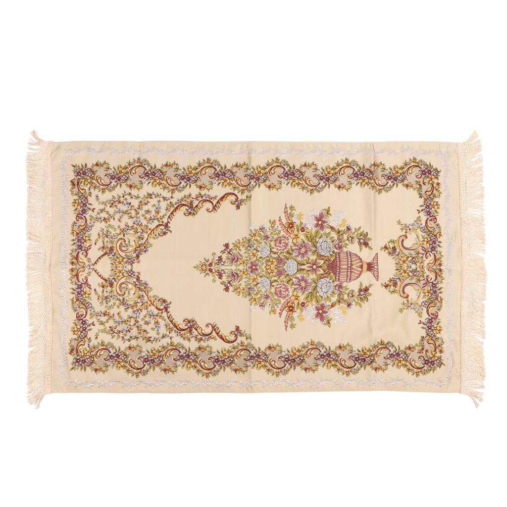 Prayer Rug Multipurpose Elegant Embroidery Decorative Tassel Double Layer Muslim Prayer Mat for Hall Home Camping Beige