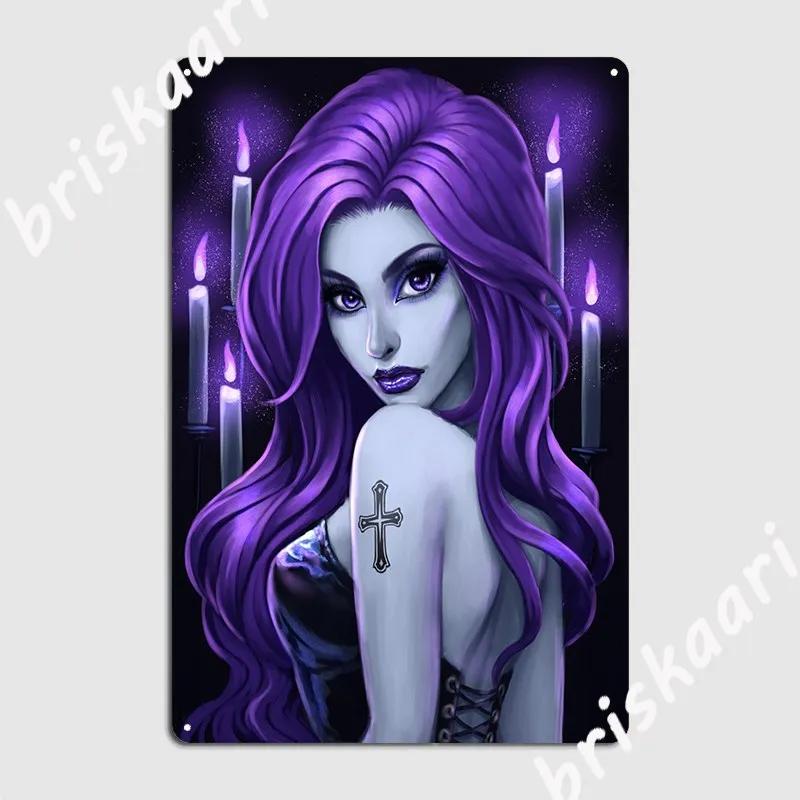 Goth Beauty Purple Metal Sign Custom Plaques Mural Club Tin Sign Posters 20X30CM