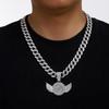 New Creative Full Diamond Wings Alloy Pendant, European and American Trendy Necklace, Hip Hop Cuban Chain Necklace