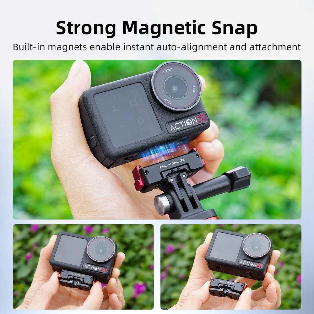 Flymile Magnetic Mount Adapter for DJI OSMO 360 Action 5 Pro 4 Camera Metal Quick Release Base Rotatable Bracket With 1/4" Hole