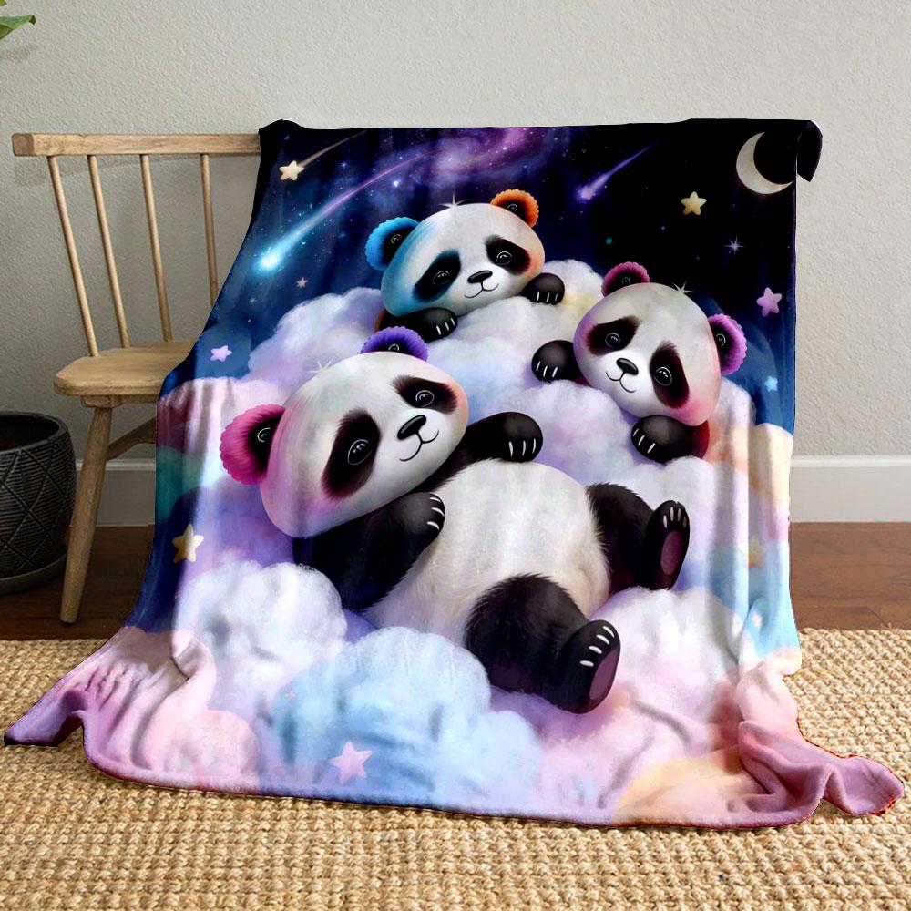 Un Groupe de Couvertures Imprimées Adorables sur le Thème des Pandas, Multi-Usage Toutes Saisons pour Sieste, Camping, Voyage, Voiture, Canapé Cadeaux de Luxe