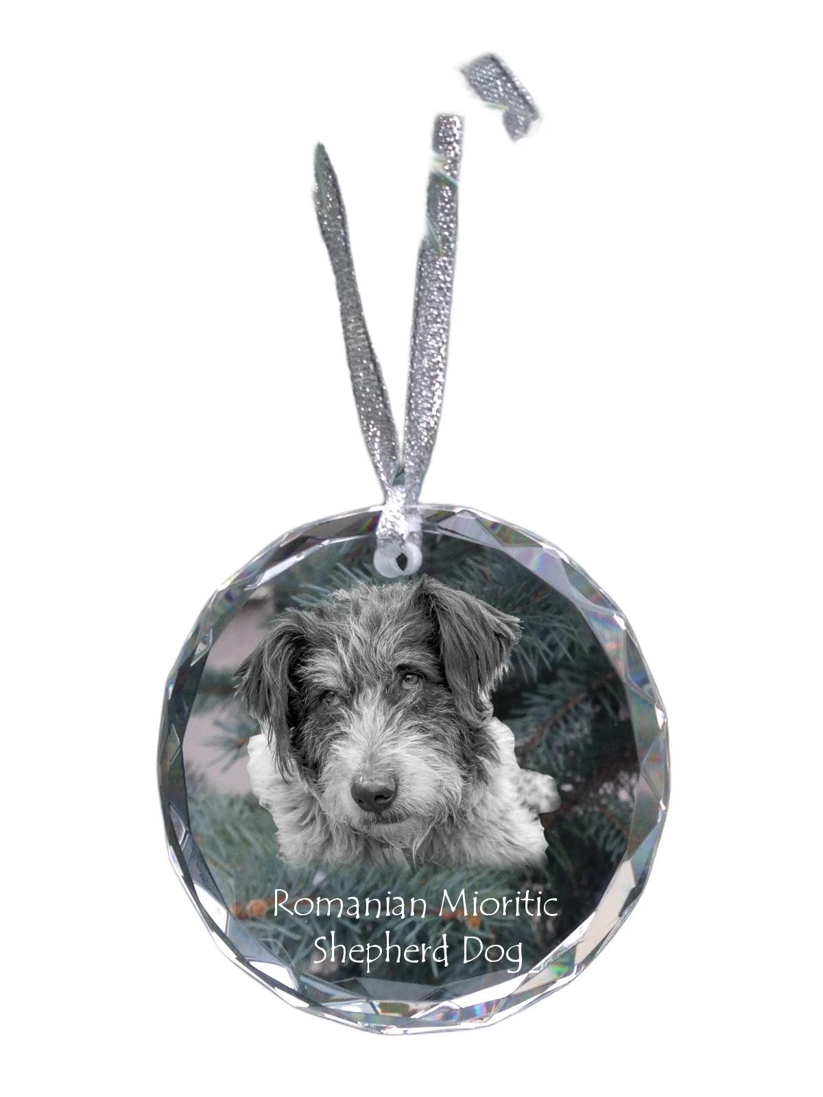 

Romanian Mioritic Shepherd Dog - crystal bauble with a photo, dog photo in crystal, personalized Christmas tree ornament by Art-Dog brand прозорий