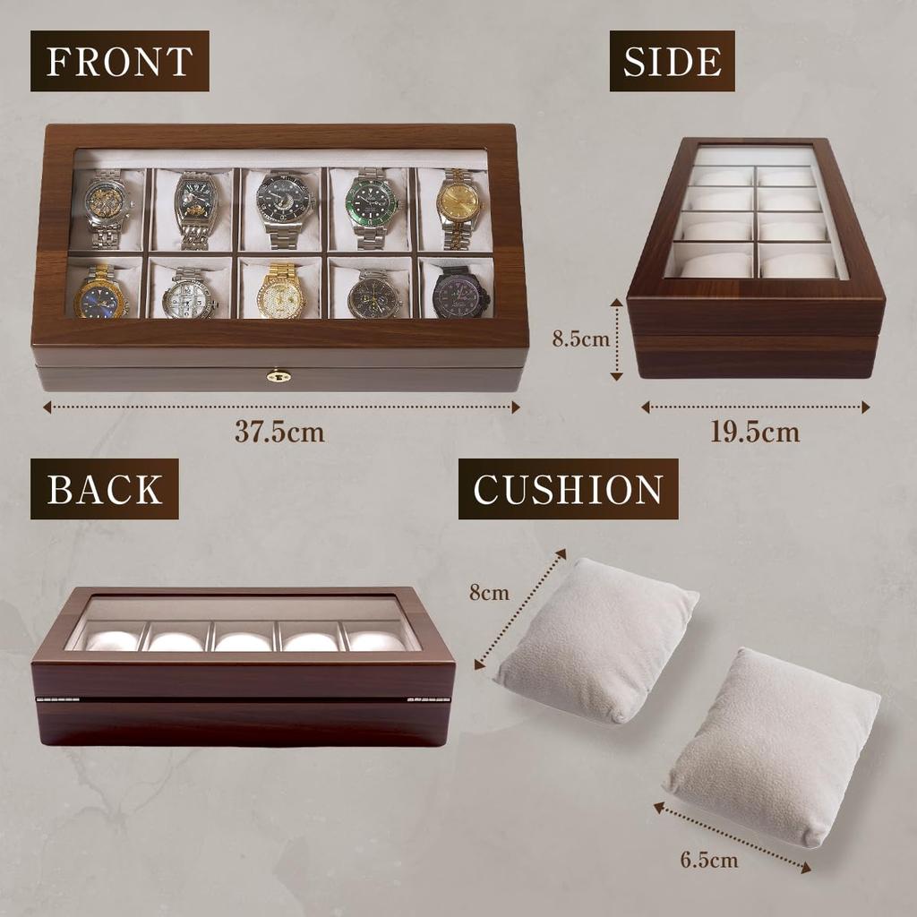 IGIMI Watch Wooden Watch Black Walnut Fits Verte Holds 10 Brown Wood Grain Gift Wrapping Included Box, Case, Storage, Finish, IG-ZERO 72-5 Watches,