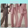 Completo Blazer Retro da Donna con Tasche in Tessuto Poliestere per l'Ufficio
