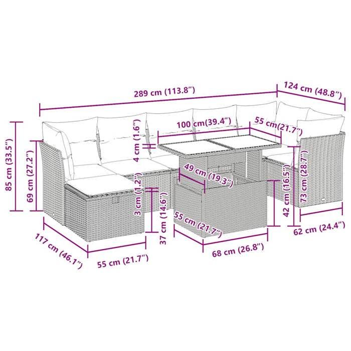 VidaXL Garden Lounge Set 8 Pcs with Brown Cushions Wicker 3327793