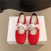 Lace Single Shoes Mary Jane Shoes Women's 2025 New Flat-bottomed Lace-up Retro Versatile Square Head Ballet Shoes Women