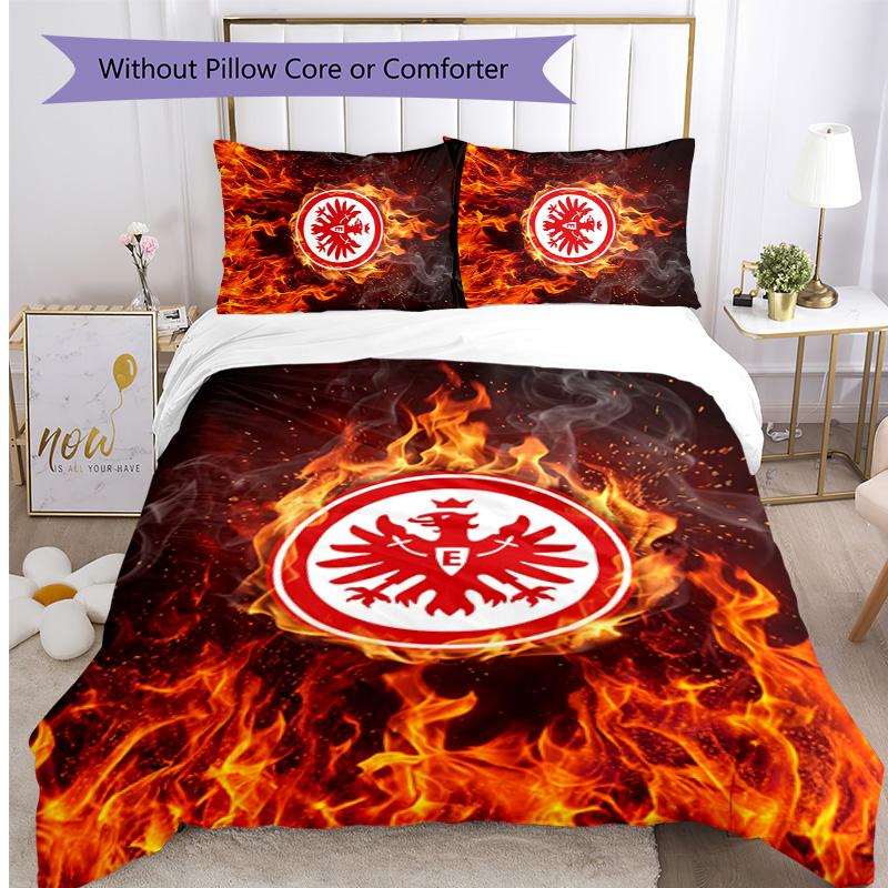 Set Lenzuola Stampato Calcio Eintracht Frankfurt 3 Pezzi, Comodo Set Copripiumino per Camera da Letto Delicato sulla Pelle