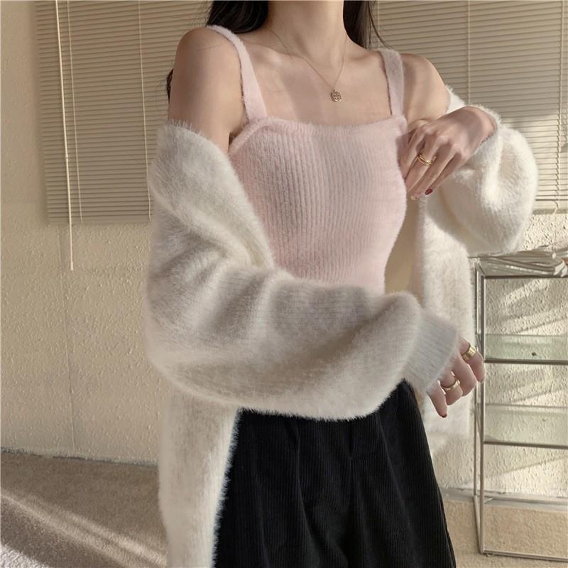 Women's Mink Velvet Knit Sleeveless Camisole, Autumn/Winter Base Layer, Sexy Plain Color Vest.
