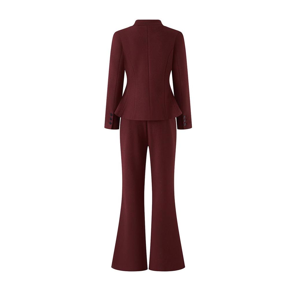 Nanyou Woolen Women's Waist-Cinched Blazer & Flared Pants Set - Goddess Style